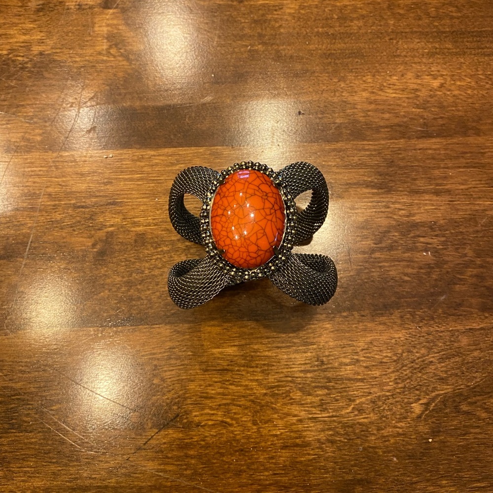 Statement Gold Cuff with Vintage Orange/Red Stone